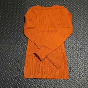 Orange Ribbed Crew Neck Sweater